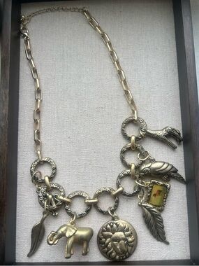 Chunky Boho Charm Necklace & Bracelet Antiqued Gold Tone Animal Charms